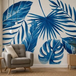 Azure Fanleaf — Luxury Floral Wallpaper Dubai
