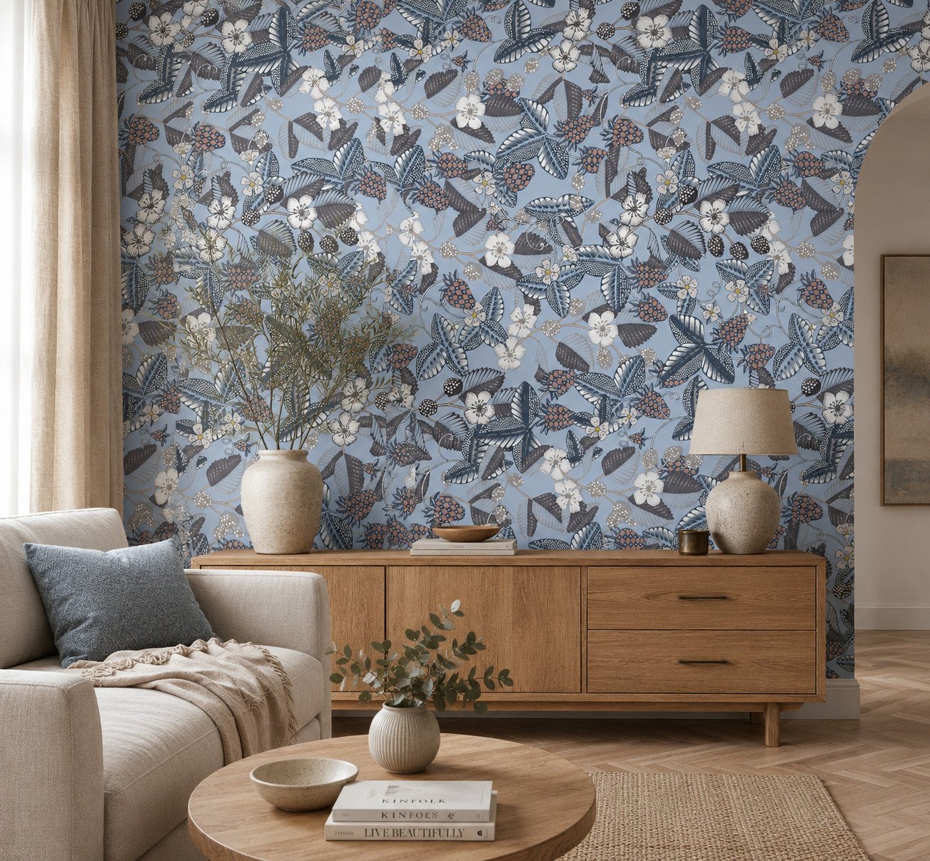 Delft Bramble — Luxury Floral Wallpaper Dubai