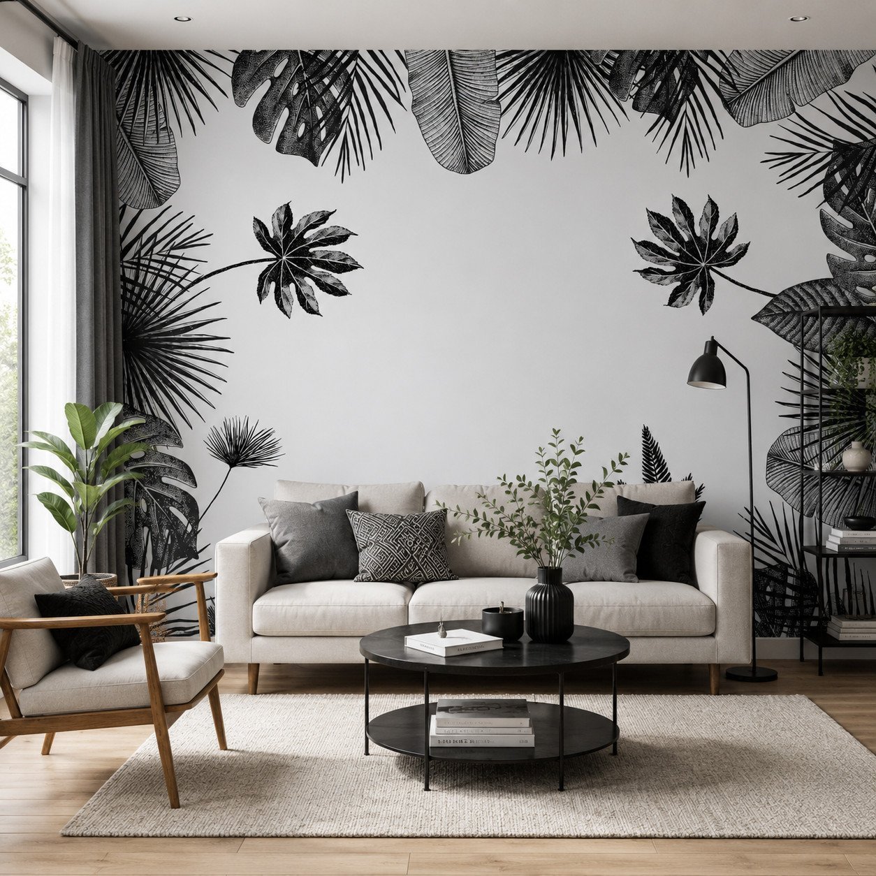 Graphite Tropics — Luxury Floral Wallpaper Dubai