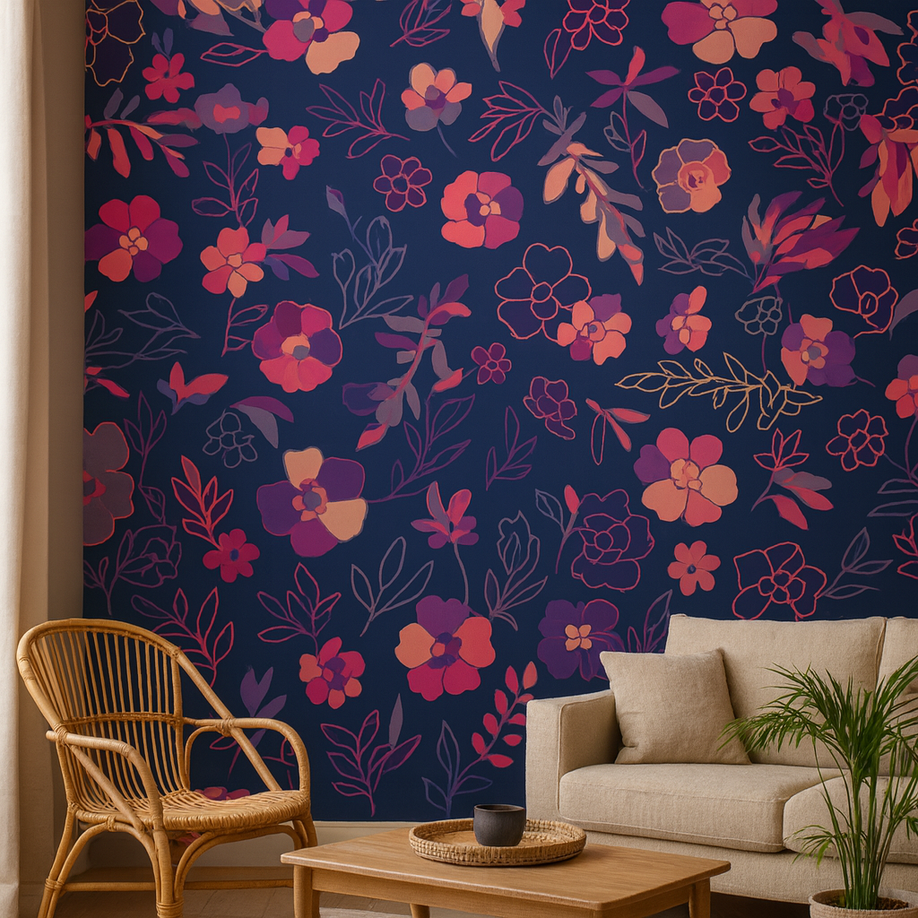 Midnight Bloom — Luxury Floral Wallpaper Dubai
