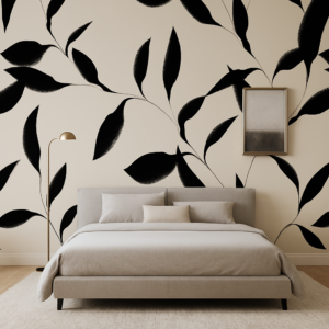 Monochrome Leaf — Luxury Floral Wallpaper Dubai