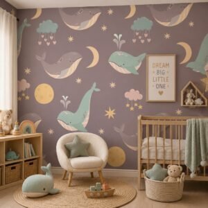 Moonberry Whales — Luxury Kids Wallpaper Dubai