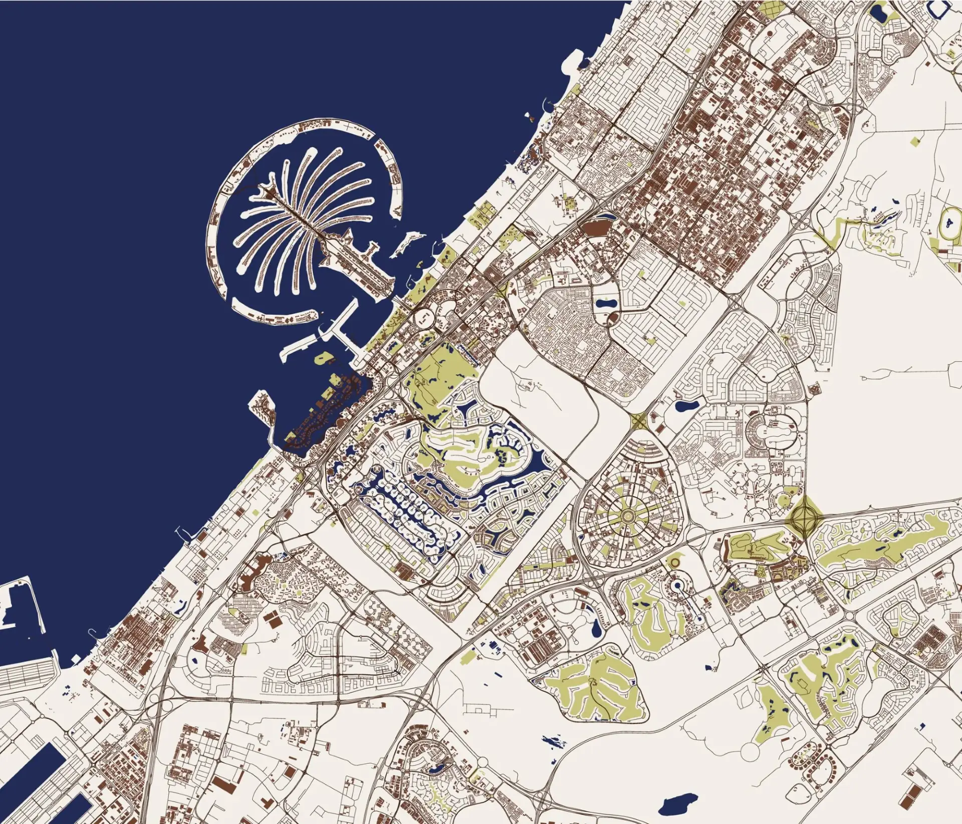 Nautic Districts — Map & Mural Wallpaper Dubai