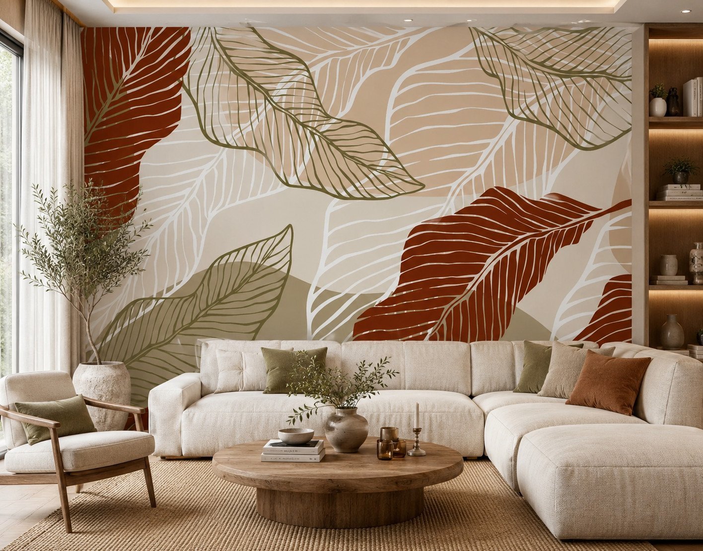 Olive Tracery — Luxury Floral Wallpaper Dubai