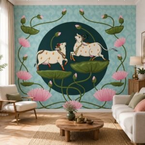 Pichwai Duet — Luxury Floral Wallpaper Dubai